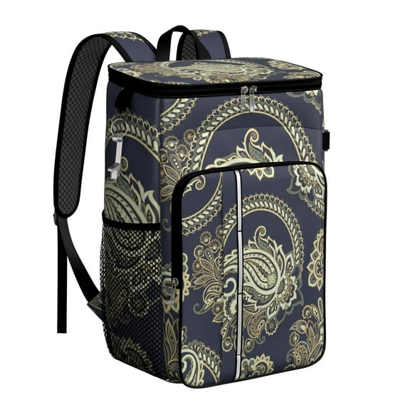 Ethnic Paisley Design Insulated Backpack Cooler - 20L Soft Cooler Bag with Long-Lasting Insulation, Perfect for Camping & Beach Trips
