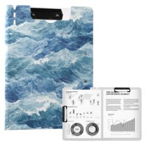 FORMRS A4 Clipboard Folder with Pen Holder Horizontal Foldable School Office Binder, Blue Watercolor Ocean Waves