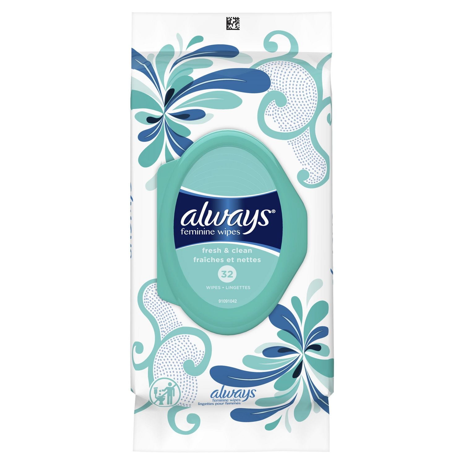 Always Feminine Wipes, Fresh & Clean, Soft Pack, 32 Count