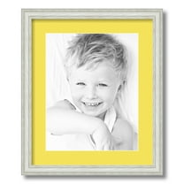 ArtToFrames 15x18" Matted Picture Frame with 11x14" Single Mat Photo Opening Framed in 1.25" Off White Wash on Ash and 2" Canary Mat (FWM-4098-15x18)
