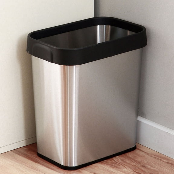 FOMIYES Black Stainless Steel Kitchen Trash Can for Household Waste, Paper Garbage Bin with Practical Design