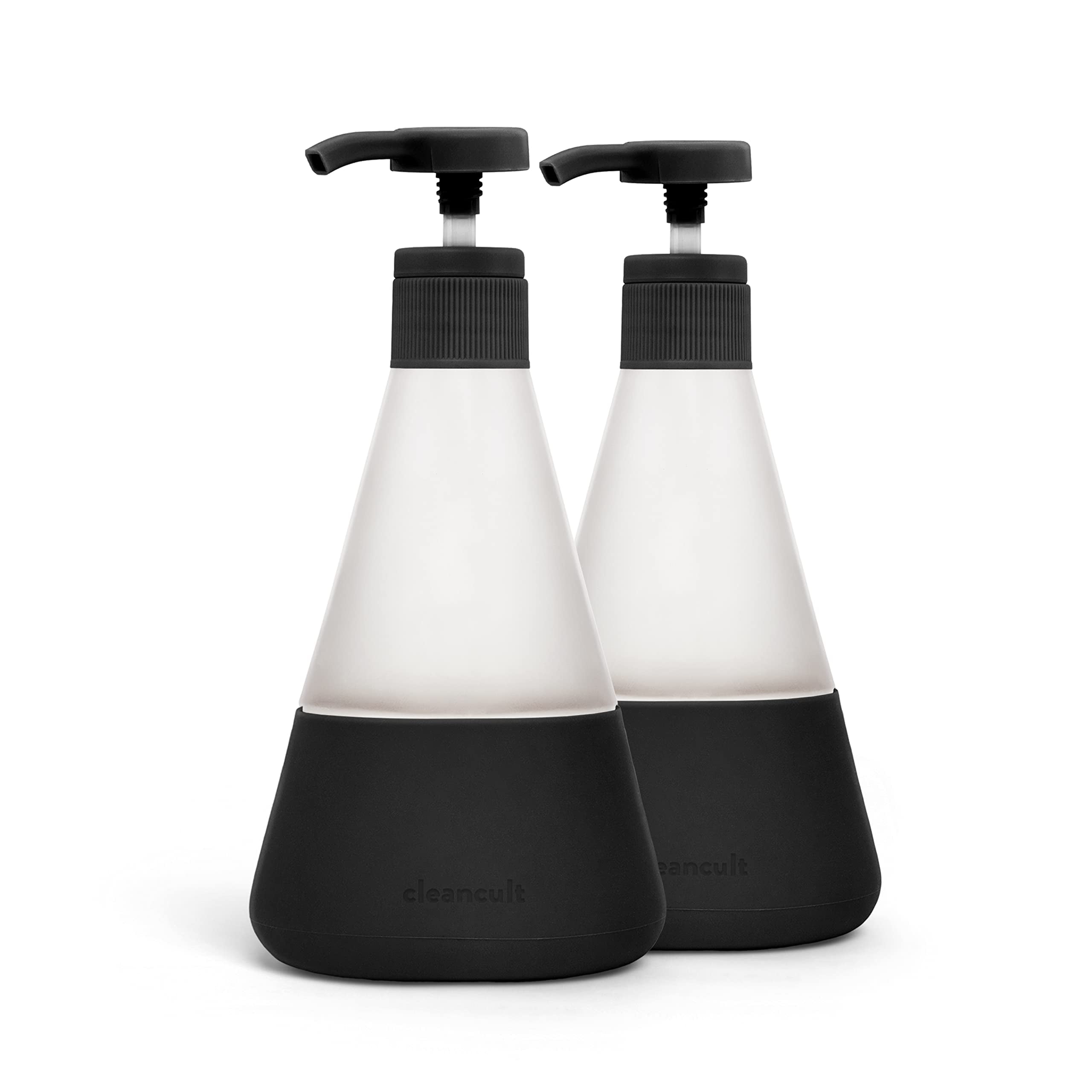Cleancult Hand Soap Dispenser with Pump, Refillable Glass 12oz Container, Shatter Resistant, Hand Soap Body Wash, Non-Slip Grip Matte Clear Frosted Finish, Kitchen & Bathroom Sink 2 Pack - Matte Black