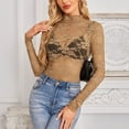 thumbnail image 6 of bnaln Women's Long Sleeve Mesh Tops Mock Neck Sheer Blouse See Through Floral Lace Tops Crew Neck Summer Slim Fit T-Shirts Y2k Going Out Tees Party Clubwear Shirts Vacation Outfits, 6 of 7