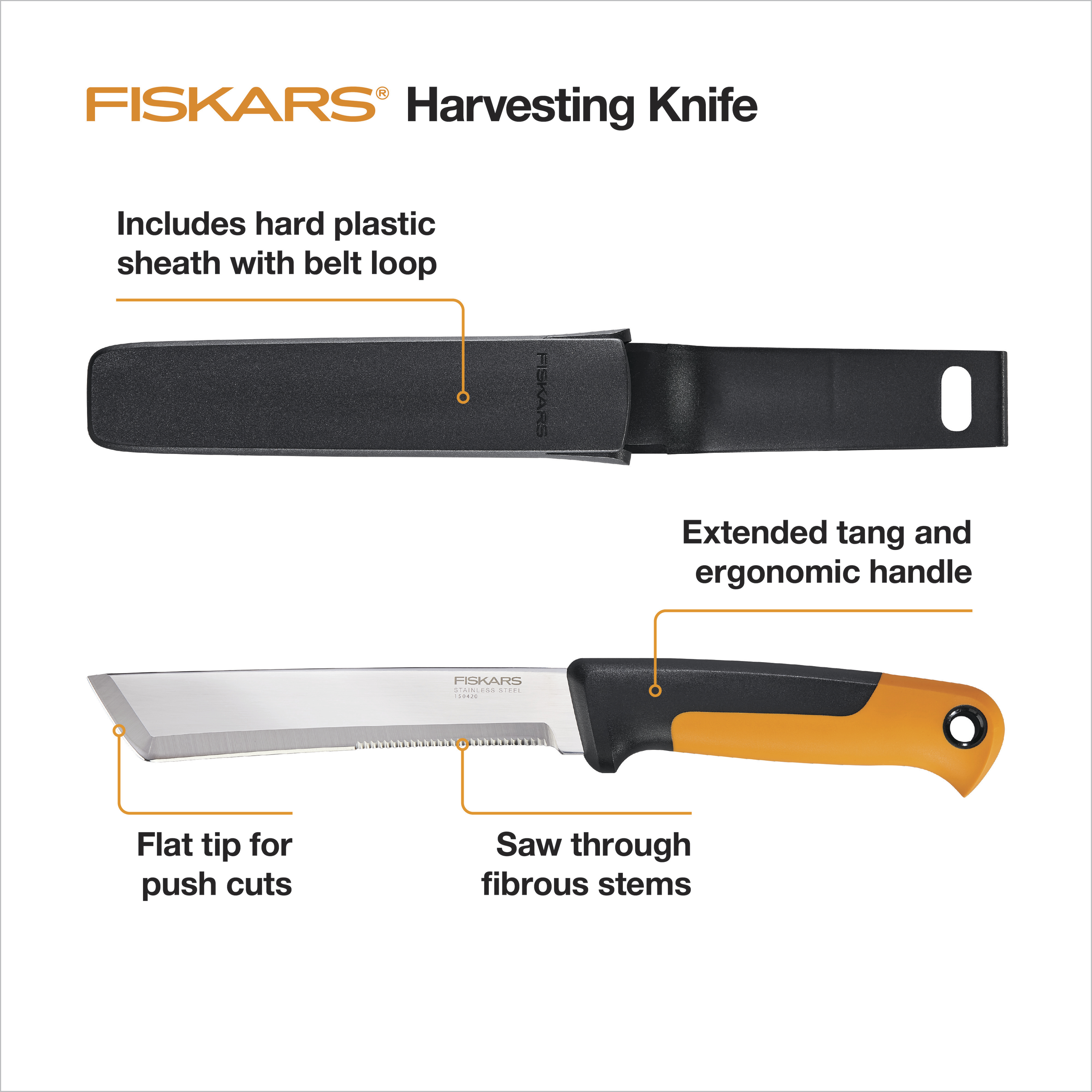 Fiskars Harvesting Garden Knife, Food Gardening Tools, Orange and Black