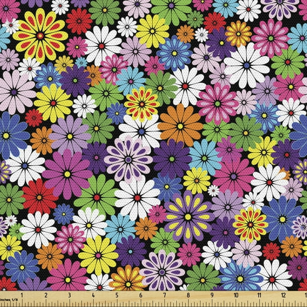 Flower Fabric by the Yard Upholstery, Floral Vivid Pattern with