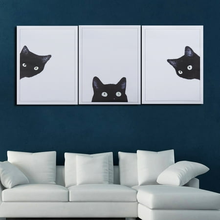 3 Printed Canvas ZAJING Unframed 3Pcs/Set Cute Black Cats Canvas Frameless Painting Modern Wall Art Decor 3 Panel Canvas Wall Art Set Artwork Print Pictures Poster for Living Room Bedroom Kids Room ()