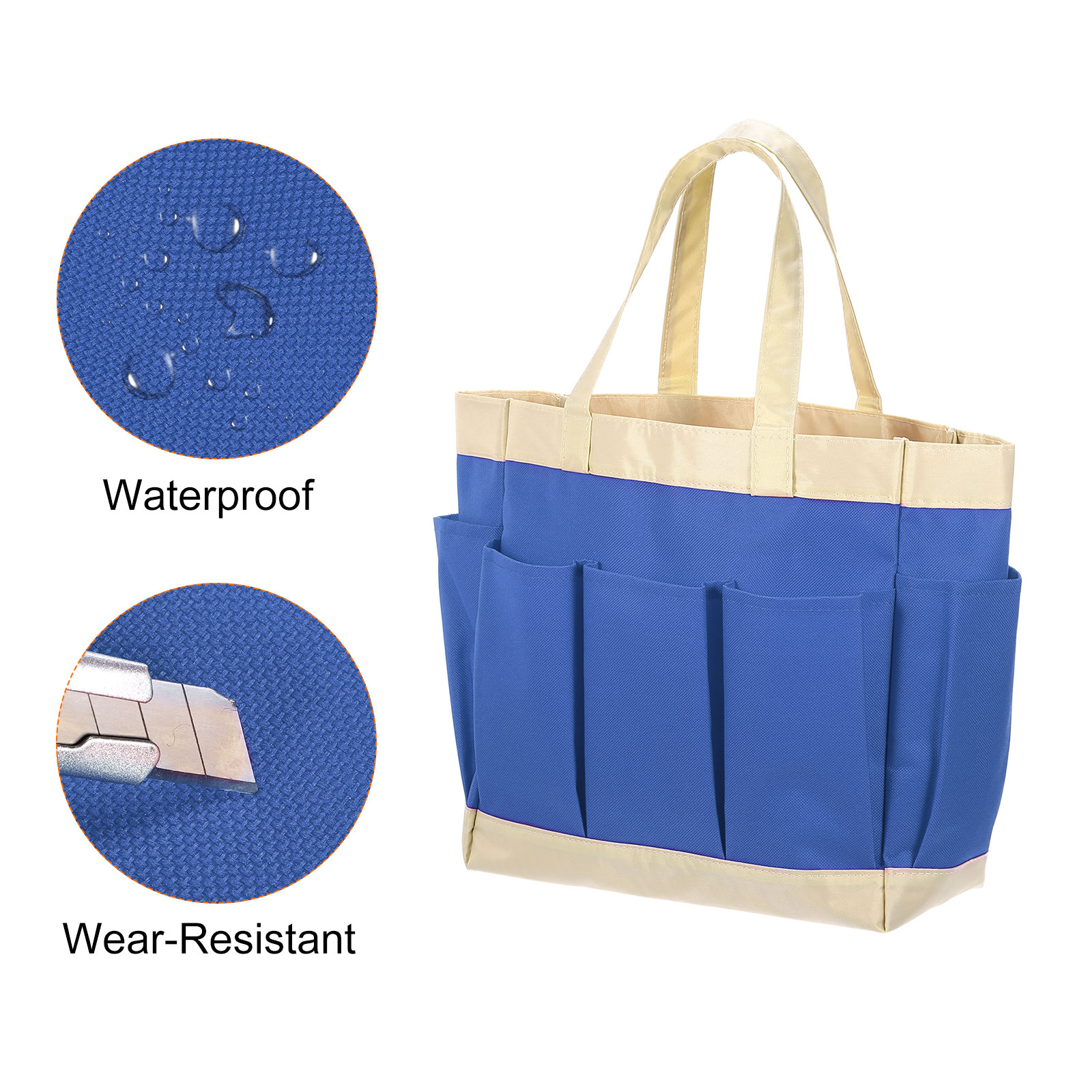 Uxcell Garden Tool Bag 28.5cm x 13cm x 28cm Oxford Large Bag with Pockets Garden Tote Bag, Sky Blue