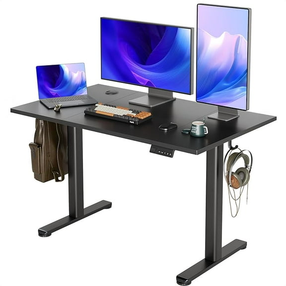 Electric Standing Desk, Adjustable Height Stand up Desks, 48 x 24 Inches Sit Stand up Desk for Home Office Computing, 3-Preset Memory Height Ergonomic Rising Desks, Black