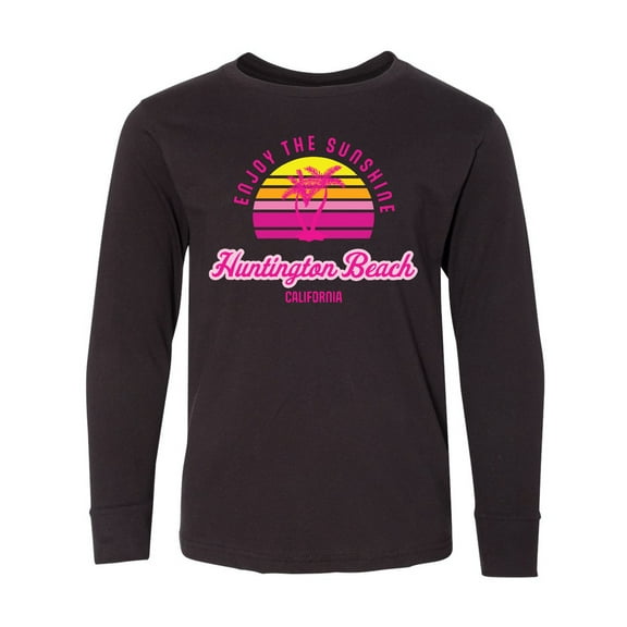 Inktastic Summer Enjoy the Sunshine Huntington Beach California Pink Long Sleeve Youth T-Shirt