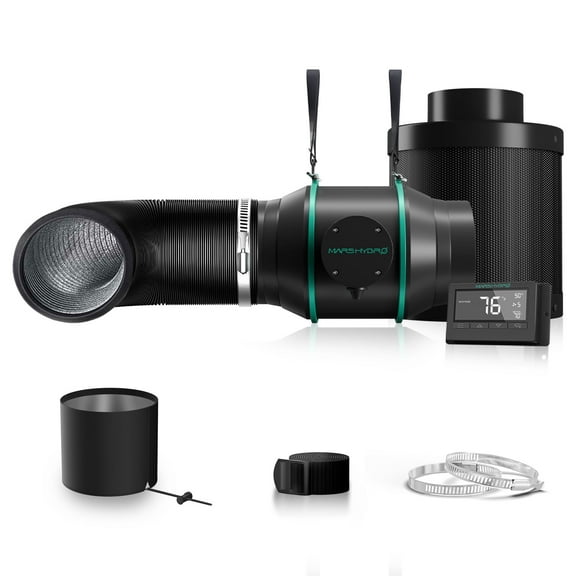Mars Hydro 6" Inline Duct Fan Kit with Carbon Filter for Grow Tent Ventilation System Smart Control for Cooling Humidity