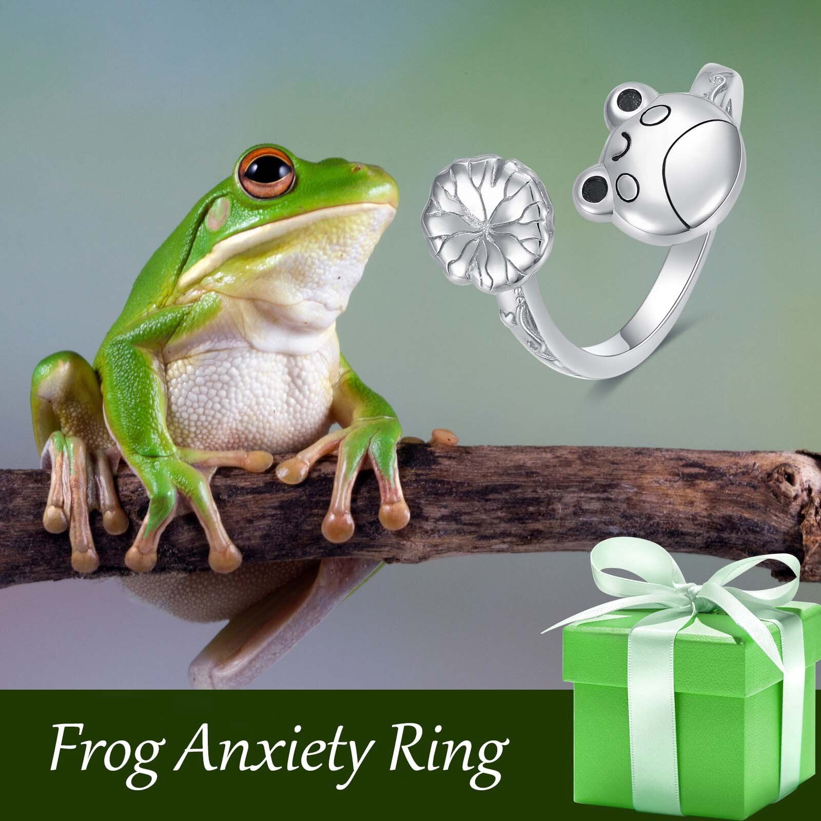 YAFEINI Frog Fidget Spinner Ring Sterling Silver Adjustable Frog Ring Anti Stress Jewelry Gift for Women