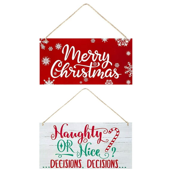 Gymnture Merry Christmas Wood Hanging Sign - - Rustic Holiday Decor