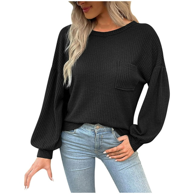 Timegard Hauts pour Femmes Col Rond Manches Longues Dos Nu T-Shirts Couleur Unie Automne Habillé Décontracté Ample