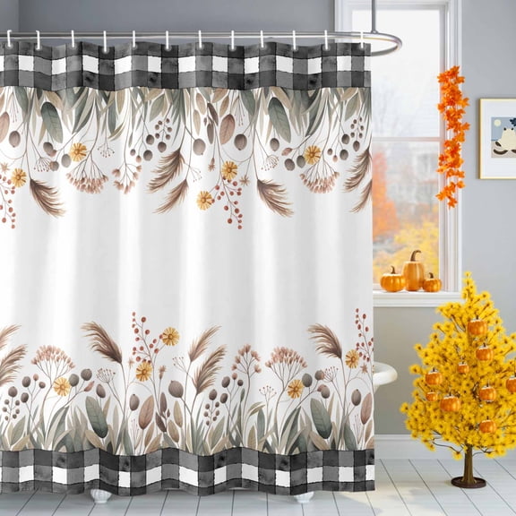 Fall Orange Foxtail Shower Curtains for Bathroom, Daisy Leaf Waterproof Fabric Shower Curtain for Bathroom Bathtub Decoration, Machine Washable, 72"x84"