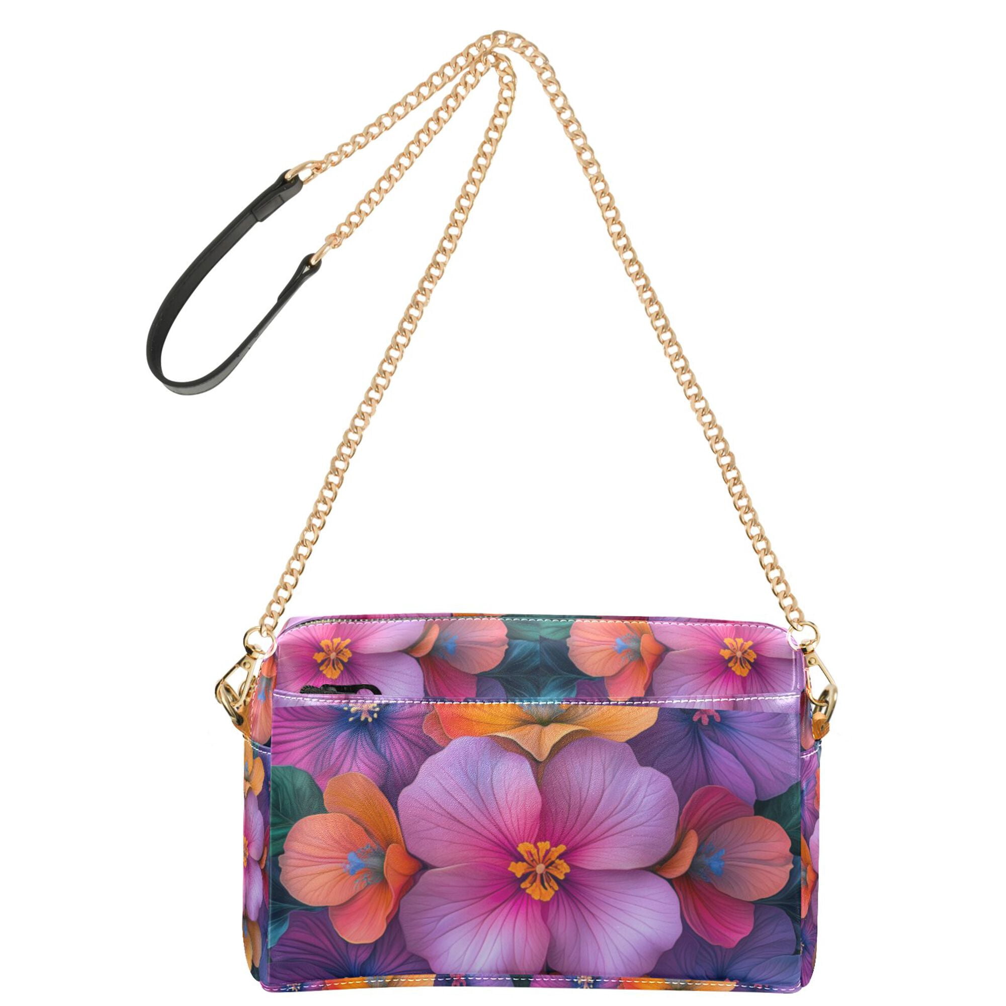 FORMRS Women Crossbody Purse with Chain Strap Vegan Leather Shoulder Handbag, Large Purple Flowers