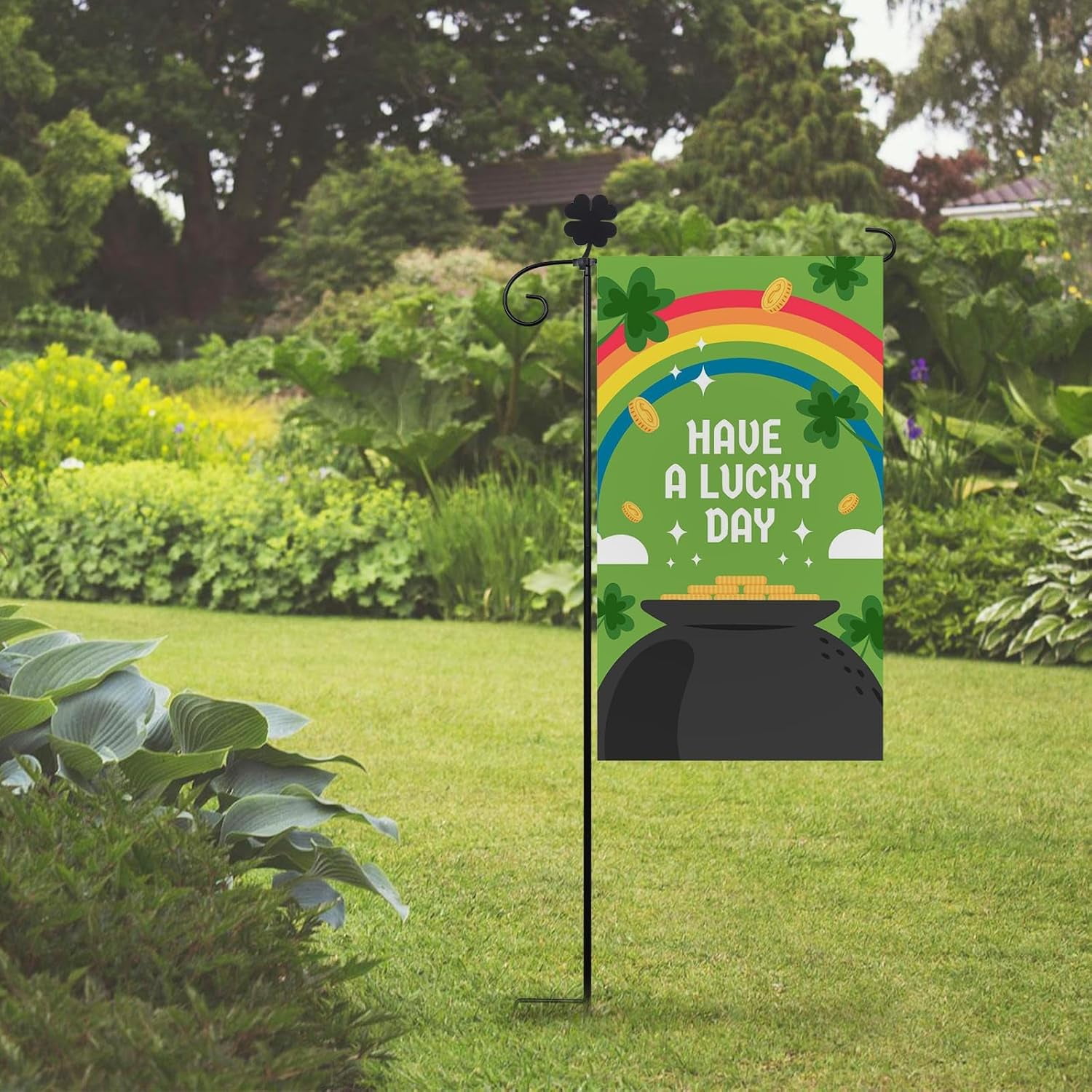 Heavy-Duty Iron Garden Flag Holder Stand with Weather-Resistant Paint | Includes 6 Interchangeable Decorations Suitable for Different Seasons | Outdoor for Patio, Yard, Lawn