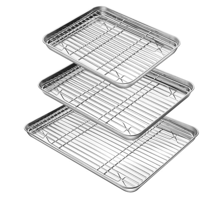 Stainless Steel Baking Sheet with Rack Set, 15.7 x 11.8 Cookie Sheet  Broiling Pan for Oven, Rimmed Metal Tray with Wire Rack for