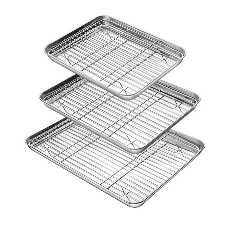 Casewin Baking Sheet with Rack Set, Stainless Steel Cookie Sheet Baking  Pans with Cooling Rack, Non Toxic & Healthy, Rust Free & Heavy Duty, Mirror