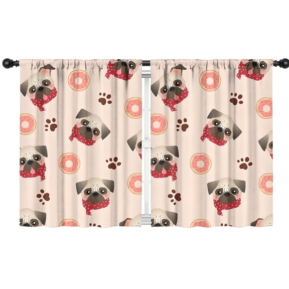 Blackout Kids Curtains,Pug and Donut Childrens Insulated Curtains Set Of 2,Bedroom Essentials,Toddler Room Decor 42x54in(106x137cm)