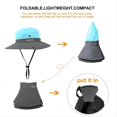 thumbnail image 4 of Foldable Buckle Hat for Women Sun Hat Outdoor UV Protection Wide Brim Ponytail Cap Packable Summer Beach Hat Adjustable Floppy Hat for Fishing Hiking Gardening [Blue], 4 of 8