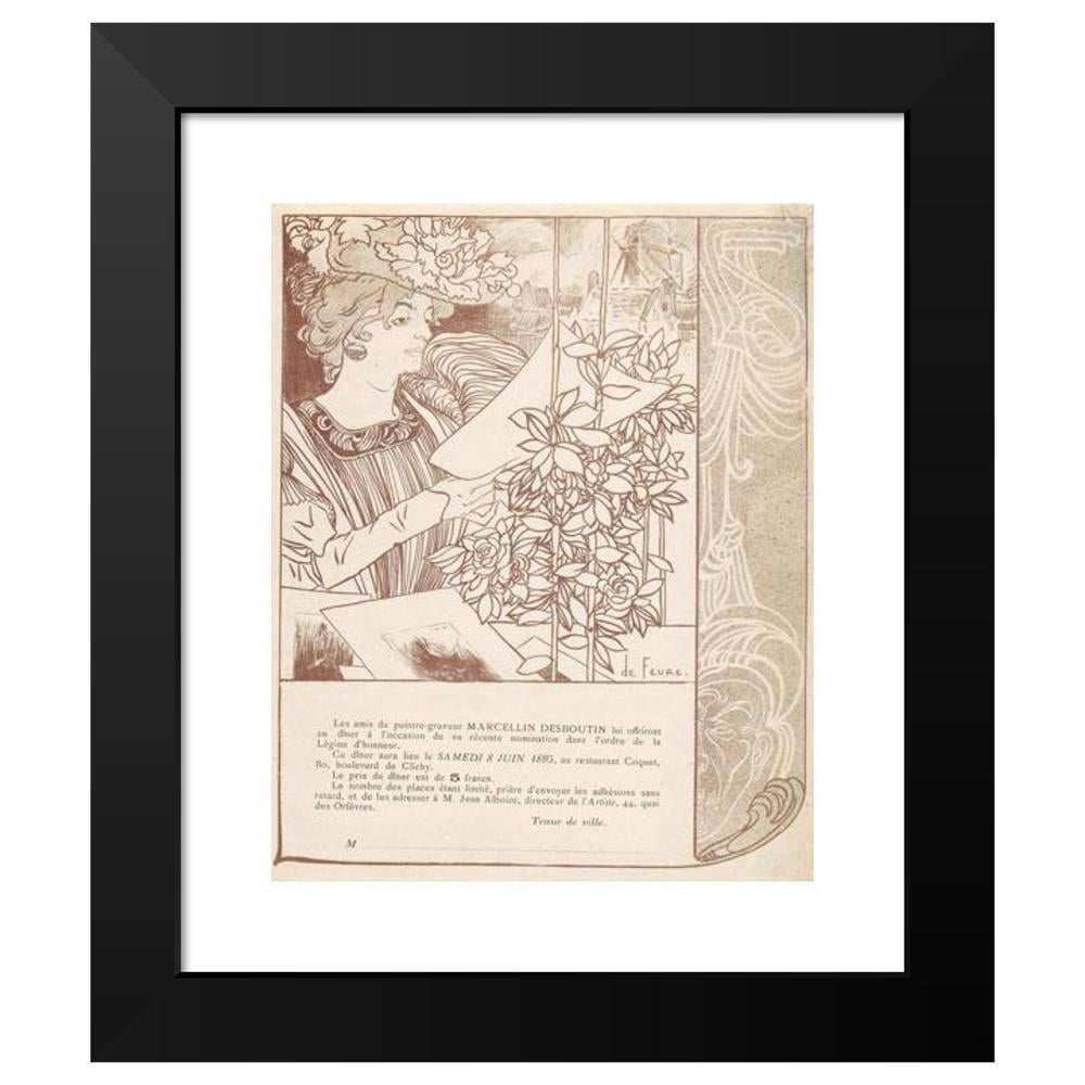 Georges de Feure 12x14 Black Modern Framed Museum Art Print Titled - Invitation to a Dinner in Honor of Marcellin Desboutin (1895-06)