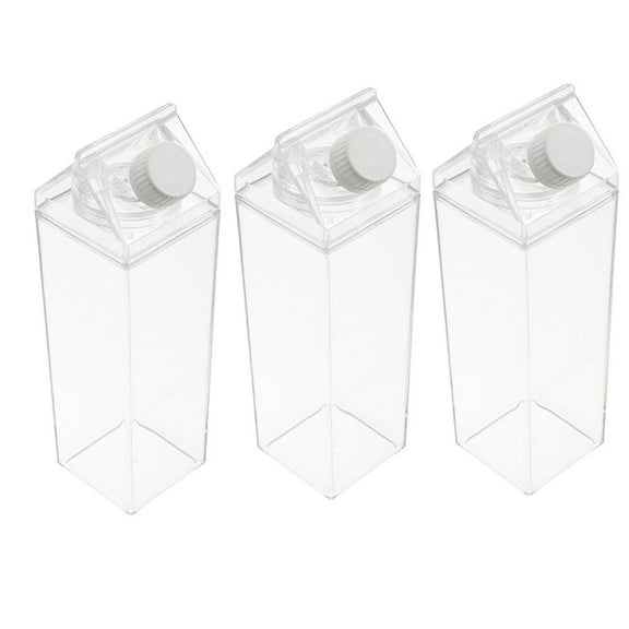 3 Pcs Glass Drinking Bottles with Lids Clear Milk Carton Transparent Cup Plastic Water Travel Child
