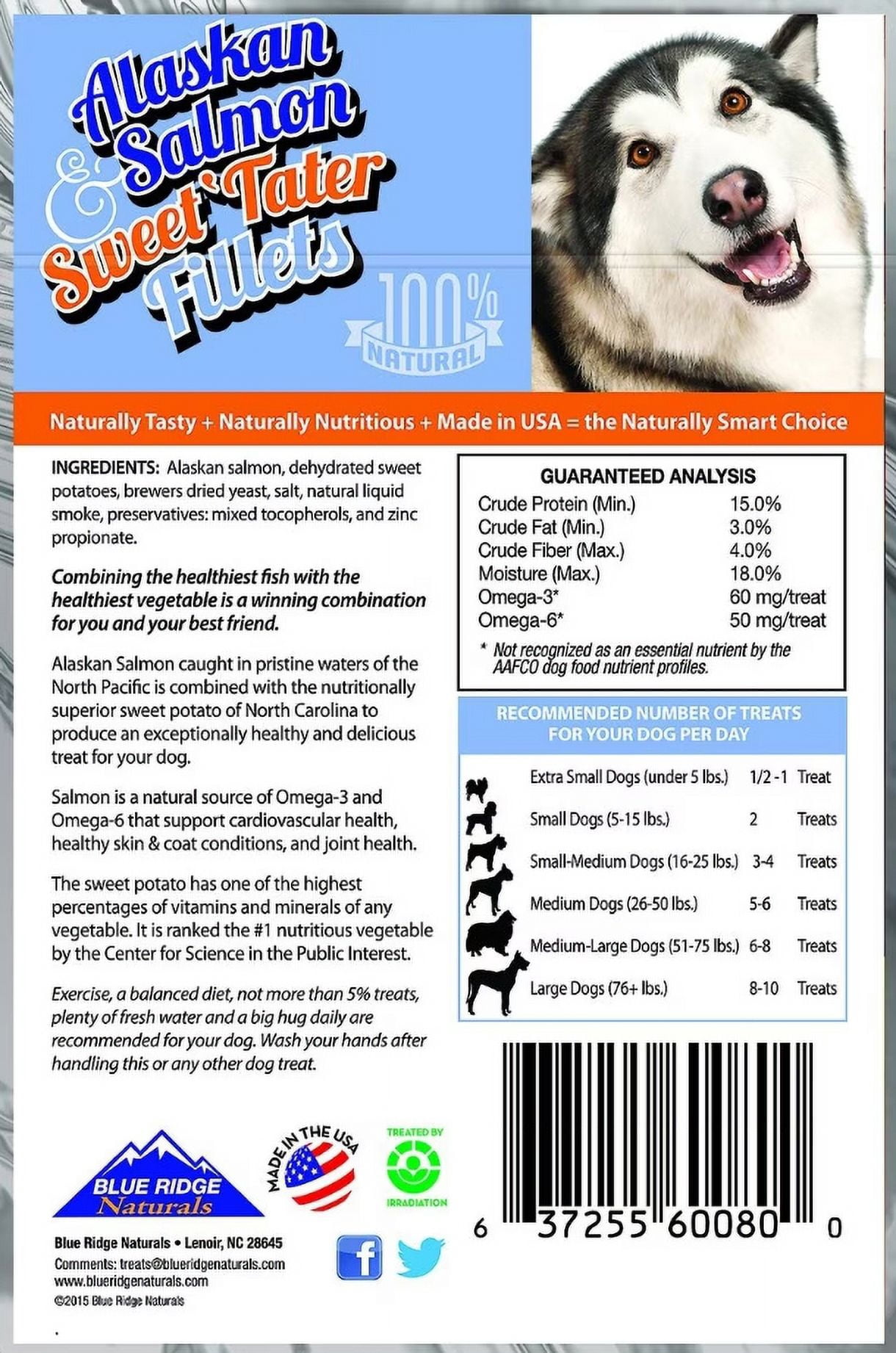 Blue Ridge Naturals Alaskan Salmon and Sweet Tater Fillets [Dog Meat and Jerky Treats, Natural Treats, Stick and Twist Treats, USA Dog Treats] 5 oz