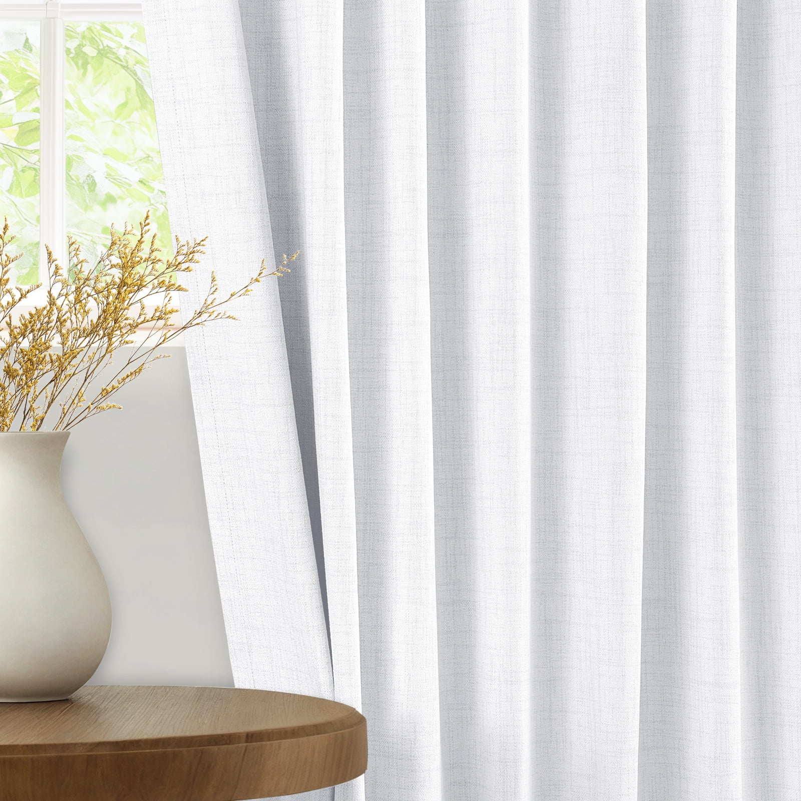 100% Blackout Curtains,50"Wx108"L Faux Linen Textured Back Tab/Rod Pocket Curtain,2 Panels Set,Thermal Insulated Curtains for Livingroom,Bright White