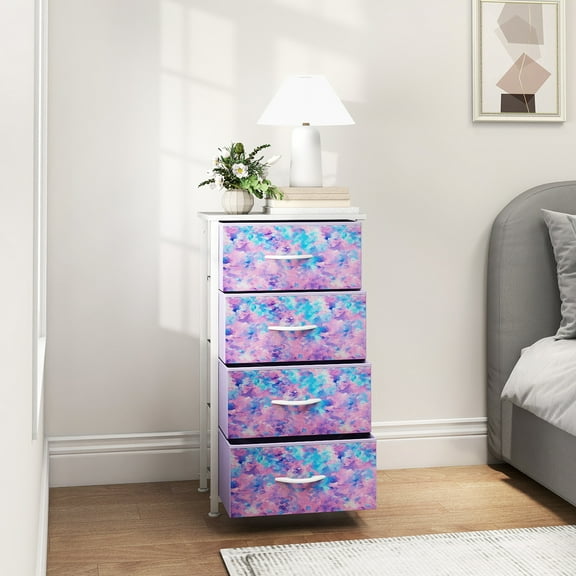 Uforic 4 Drawer Dresser Fabric Chest of Drawers Furniture Storage Organizer for Living Room,,Hallway, Tie-dye Purple