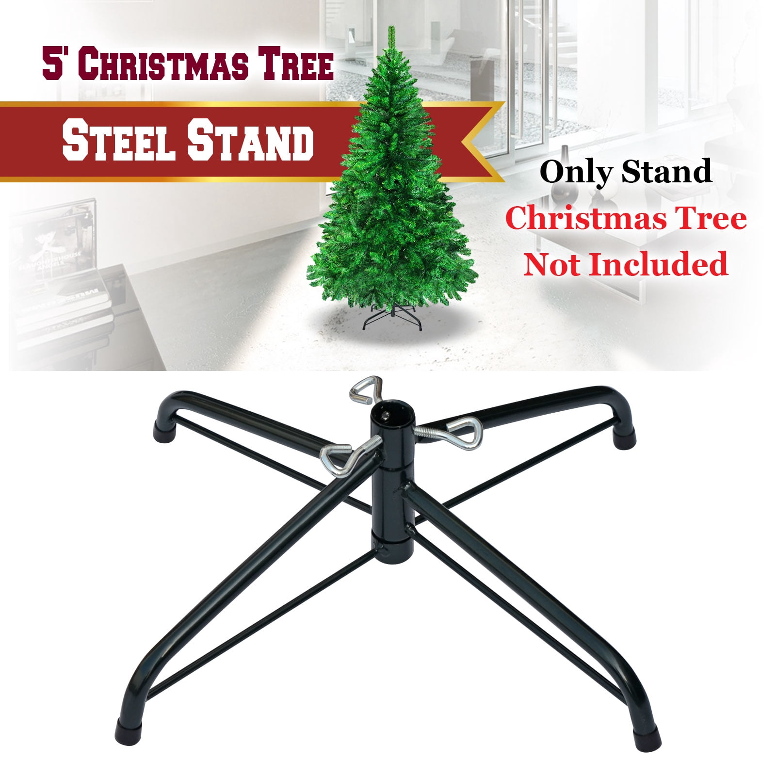 Sunrise Steel Base Metal Stand for 5/6/7/7.5ft Christmas Tree Xmas Decor (Green, for 5ft Tree)