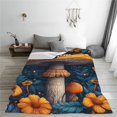Zufioo Vintage Blue Leaf Mushroom Fleece Blanket Queen Size,Plush Bed
