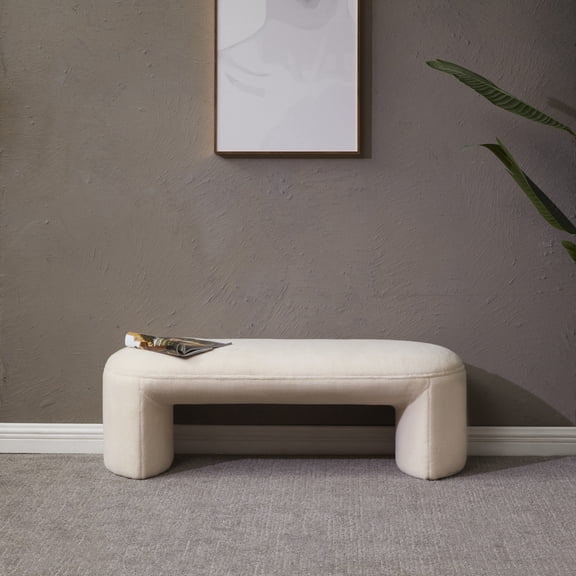 SAFAVIEH Couture Vivie Solid Faux Shearling Modern Bench, Ivory