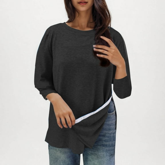 Guieoi Womens Tops Plus Size Trendy Women's Casual Print Round Neck 3/4 Sleeve T-shirt Blouse Black Black*Friday/Cyber*Monday