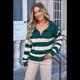 thumbnail image 4 of Suéter de Rayas con Cuello en V para Mujer, Jersey de Punto Holgado de Larga, Tops de Otoño. Verde Oscuro M, 4 of 10