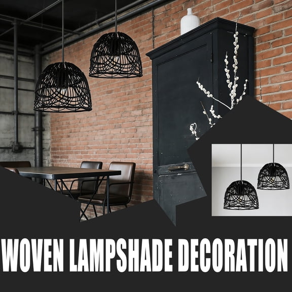 HaCpiu Retro Decor Rattan Lamp Cover, 7.8" Black Handmade Woven Lampshade, Lamps Shades for Bedroom, Hallway Kitchen, Farmhouse & Home Decor