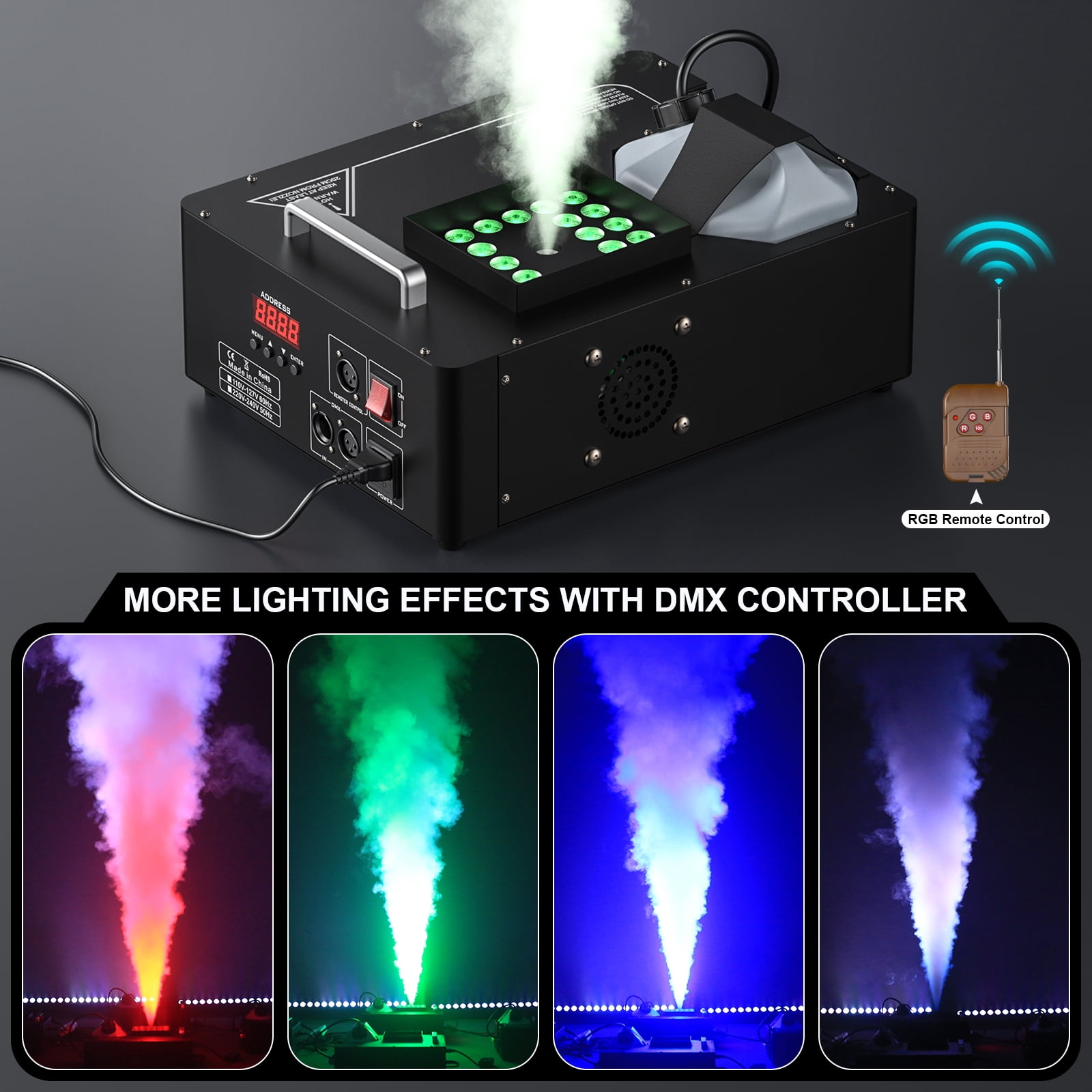 1500W Fog Machine with RGB 3-IN-1 24 LED Lights, DMX & Remote Control for DJ Stage Show, Wedding, Party, Halloween