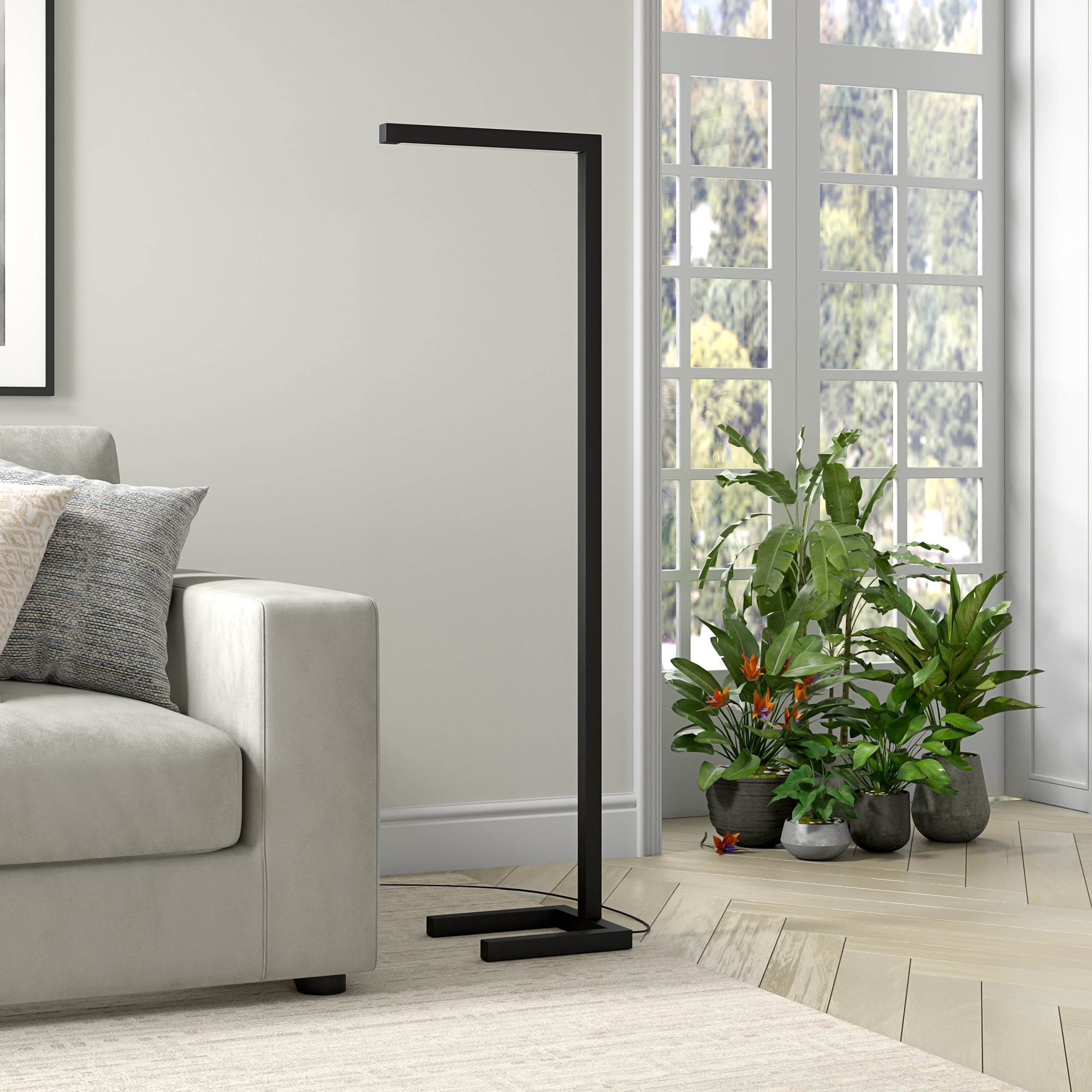 Evelyn&Zoe Malin 52" Modern Metal Floor Lamp with Blackened Bronze Rectangle Metal Shade
