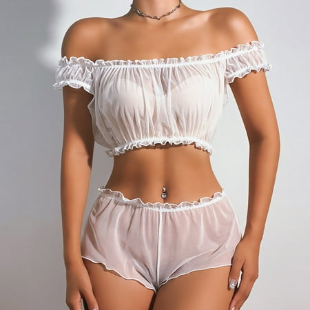 

PEASKJP Women Underwear Womens Lingerie V Neck Pajamas Pajamas Lace Pajamas Mini Teddy Lingerie Plus Size Bodysuit For Women White L