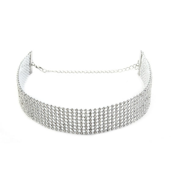 Women Lady Acrylic Faux Rhinestones Decor Neck Chain Choker Necklace White