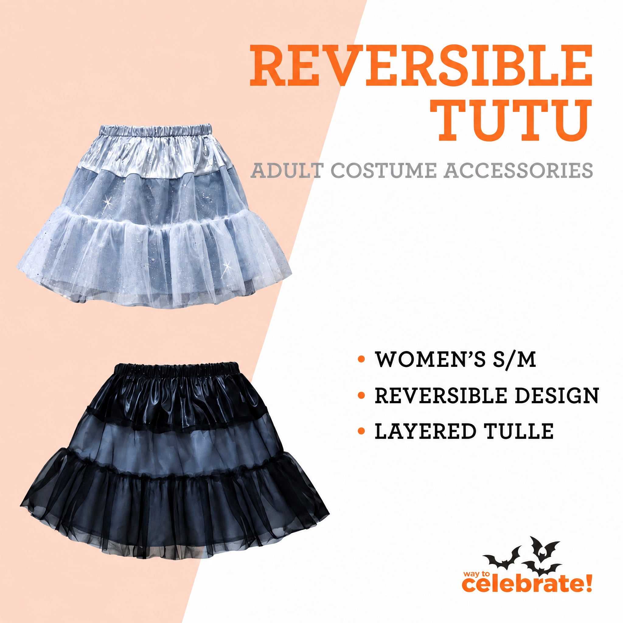 Reversible Tutu Costume Accessory for Adults, Black and White, S/M, Halloween by Way To Celebrate