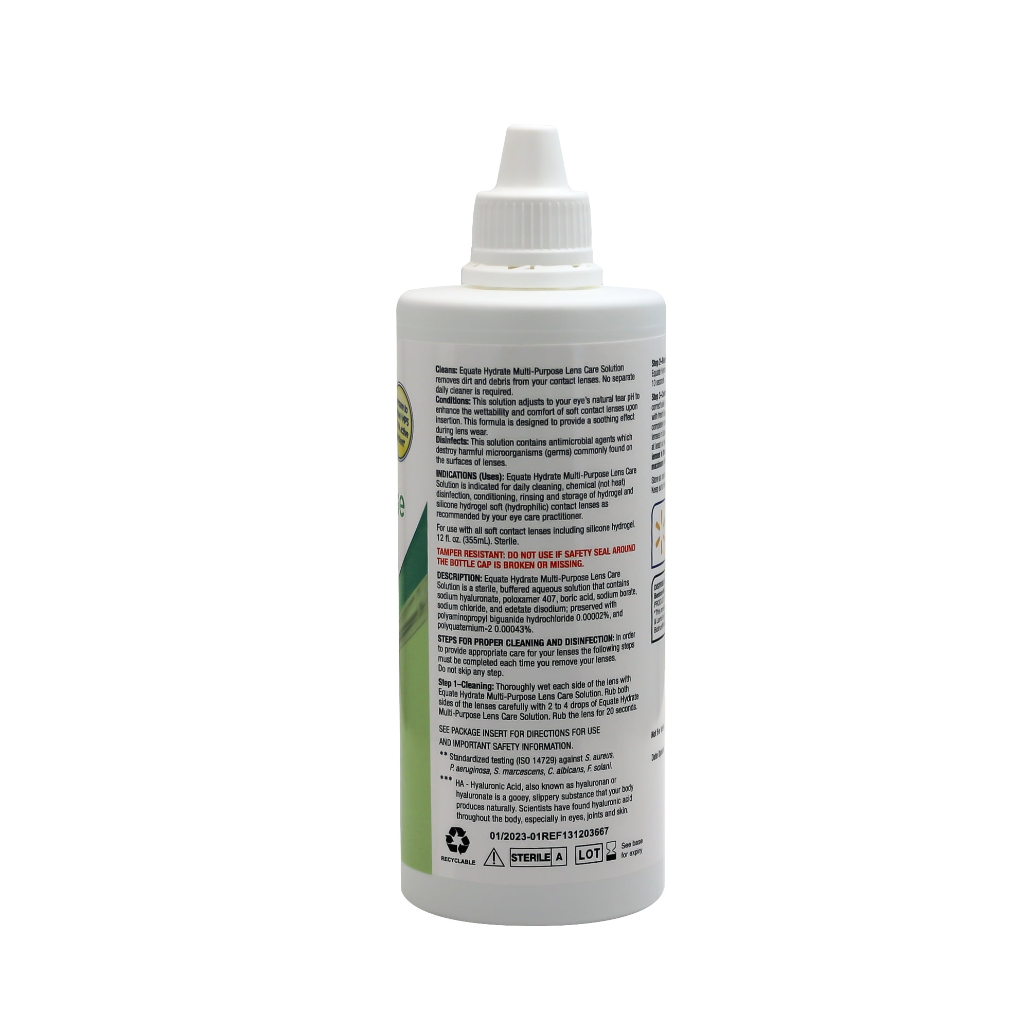 Equate Hydrate Multi-Purpose Solution Liquid for Soft Contact Lenses, 242 fl oz (2x12 fl oz) + 1 Lens Case, Compare to Biotrue® MPS with HA Active Ingredient