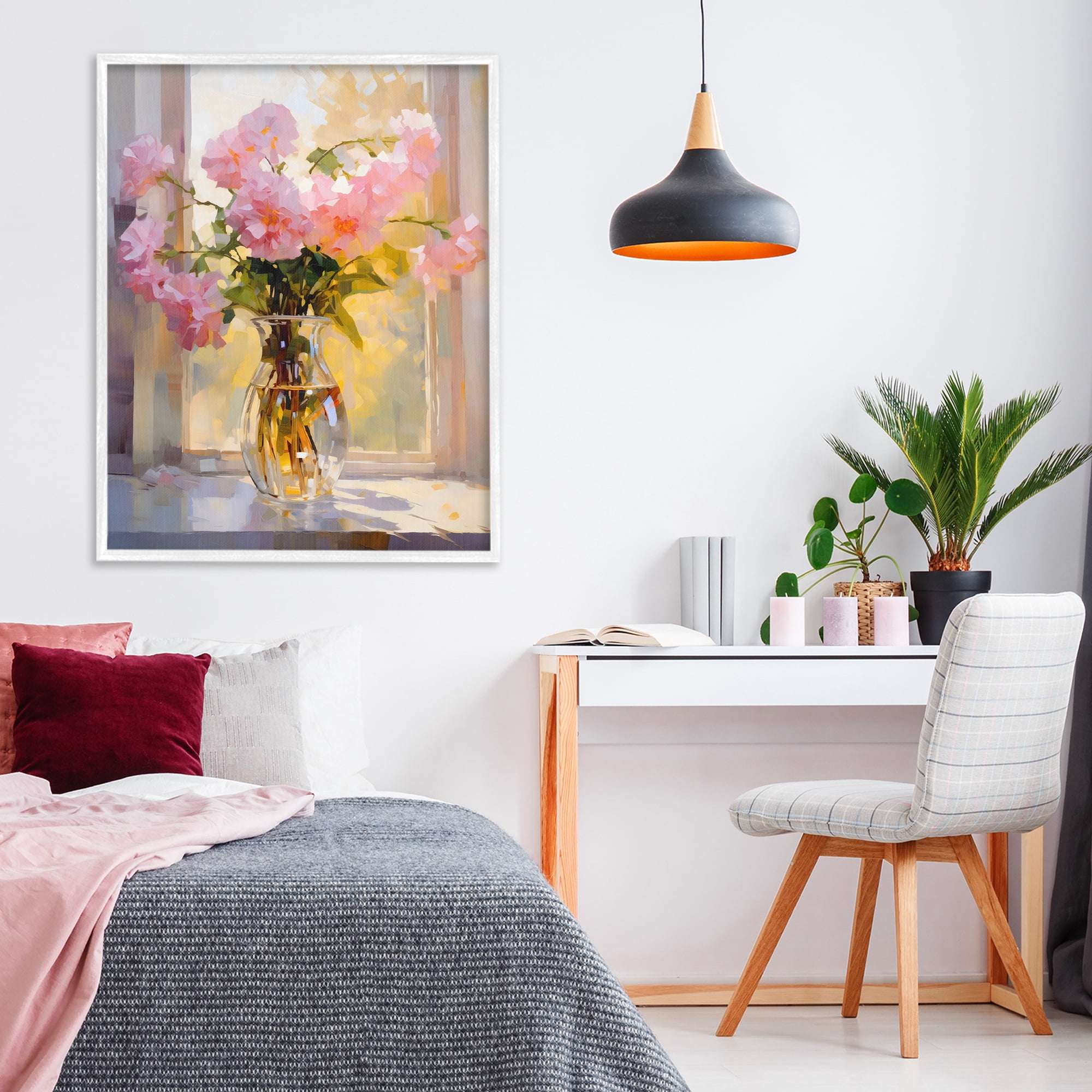 Stupell Industries Pink Flowers in Sunlit Vase White Framed Giclee Art, design by Creative Studio