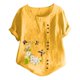 thumbnail image 1 of Gibobby Camisetas Mujer Manga Corta Nueva camiseta algodón informal con estampado Retro literario y artístico elegante para mujer(Amarillo,CH), 1 of 4
