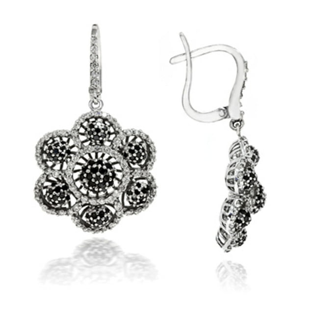 Grappe de Fleurs en Or Blanc 18K avec Diamants Noirs et Blancs 2 Ct, Mode
