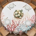 thumbnail image 2 of Summer Marine Life Round Tablecloth 54 inches Red Green Oceans Corals Shells Starfish Waterproof Oil-Proof Table Cloth Round Table Cover for Holiday Party Picnic Dinner Decor Indoor and Outdoor Use, 2 of 9