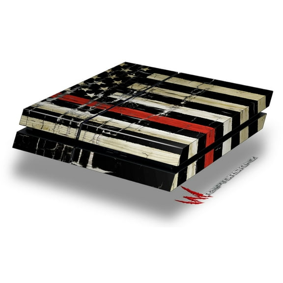 Painted Faded and Cracked Red Line USA American Flag - Decal Style Skin fits original PS4 Gaming Console by WraptorSkinz