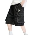 thumbnail image 2 of Cethrio Cargo Shorts for Boys, Cotton Summer Elastic Waist Shorts with Pockets Black Size 10-12 T, 2 of 3