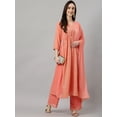 thumbnail image 4 of Janasya Indian Women's Peach Georgette Foil Print Kurta with Palazzo and Dupatta, 4 of 10