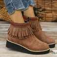 thumbnail image 5 of Lovskoo 2024 Women's Wedges Ankle Boots Round Toe Wedge Large Single Side Zipper Tassel Slope Heel Short Casual Boots Brown, 5 of 8