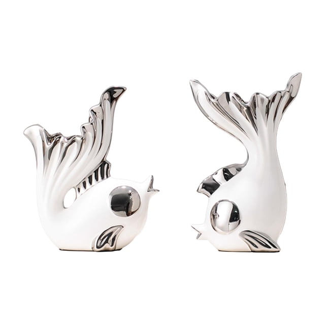 2 macetas coleccionables para decoración paisajística, manualidades, accesorios para fotos, estatuas de peces plata